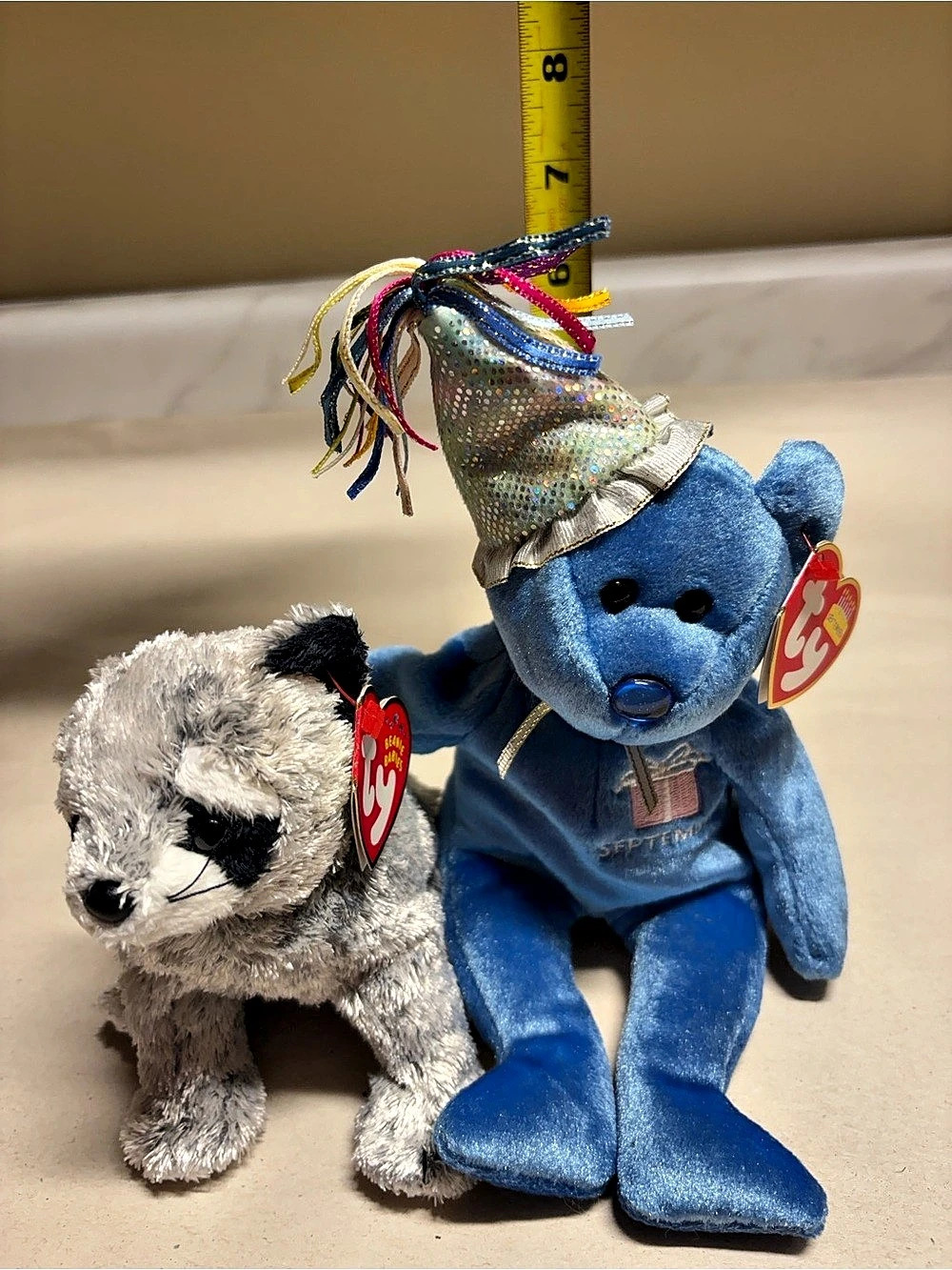 Ty Bandito the Raccoon Beanie Baby Set Blue & Gray NWT